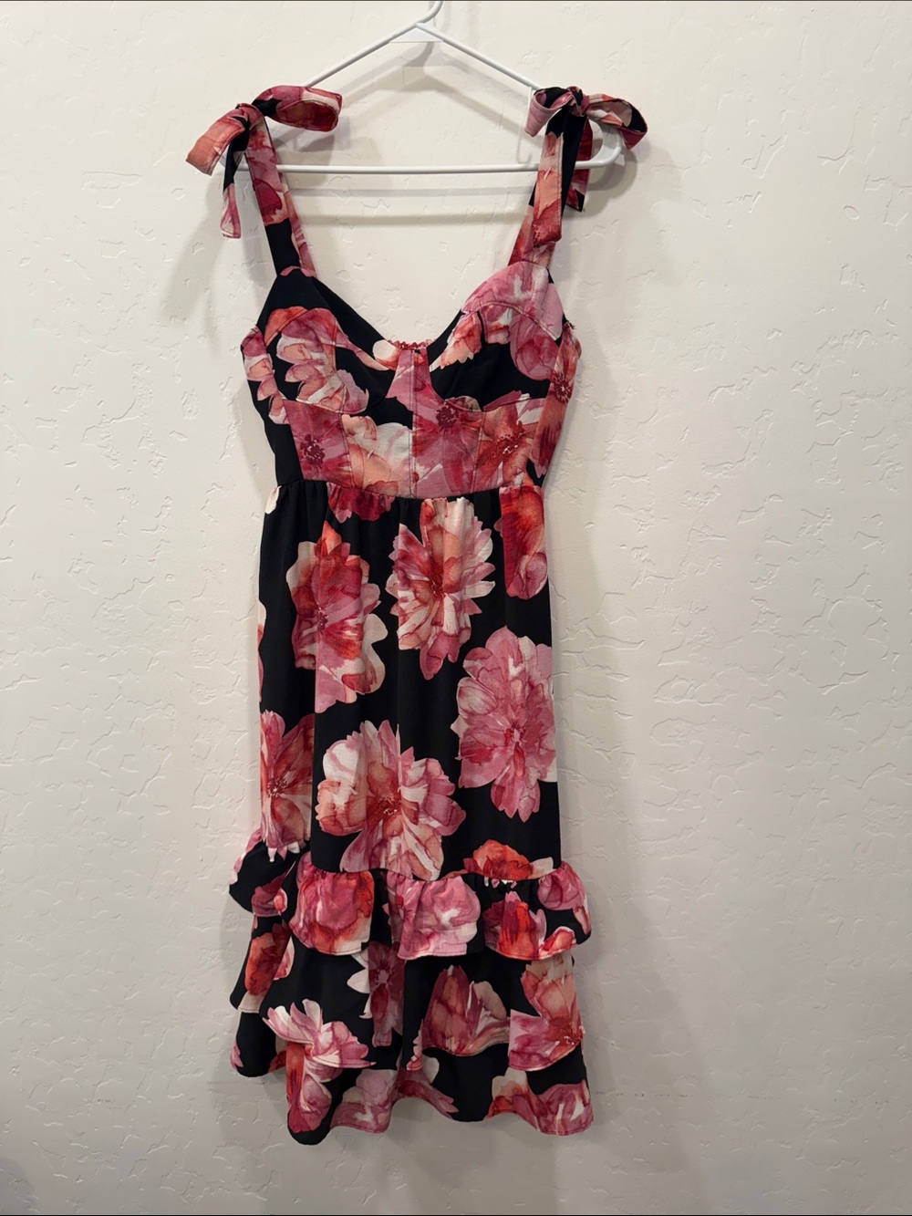 Water Color Floral Ruffle Bow Dress